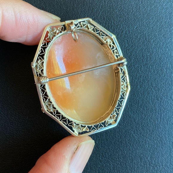 *HP* Antique Victorian 14k white gold filigree cameo hand carved brooch pendant - Picture 12 of 15